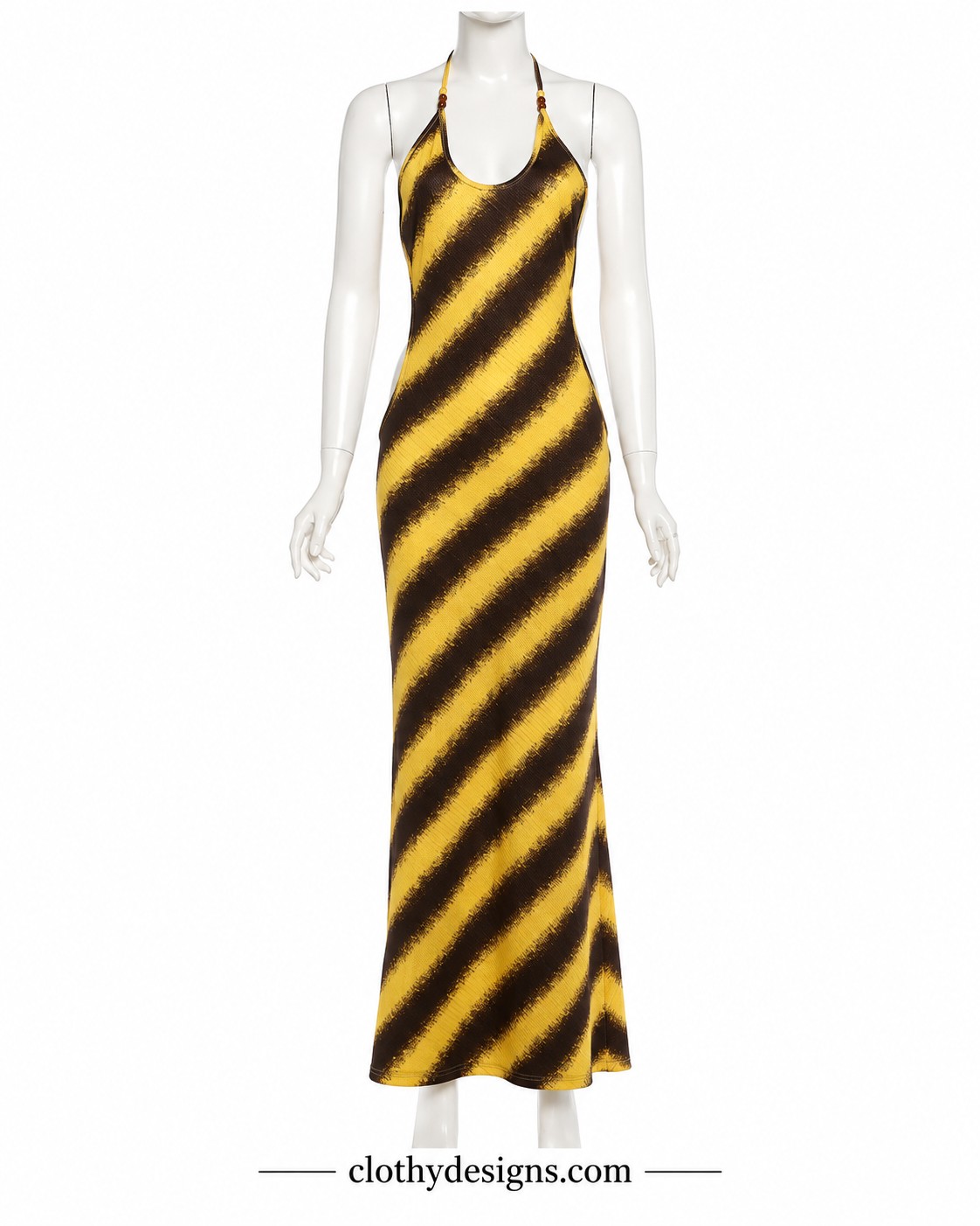 Women’s Gradient Stripe Halter Maxi Dress – Backless Slim-Fit Summer Holiday & Party Dress